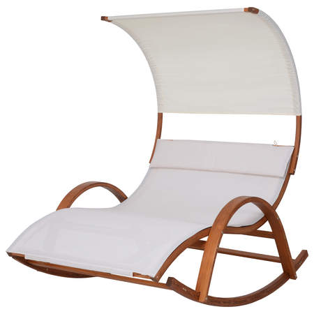 DEKO LIVING Outdoor Cedar Wood Patio Lounge Daybed w/ White Textilene Fabric & Canopy COP20205WHT